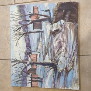 Vintage Oil Painting Winter Old Farm  Country Landscape Signed Fred France